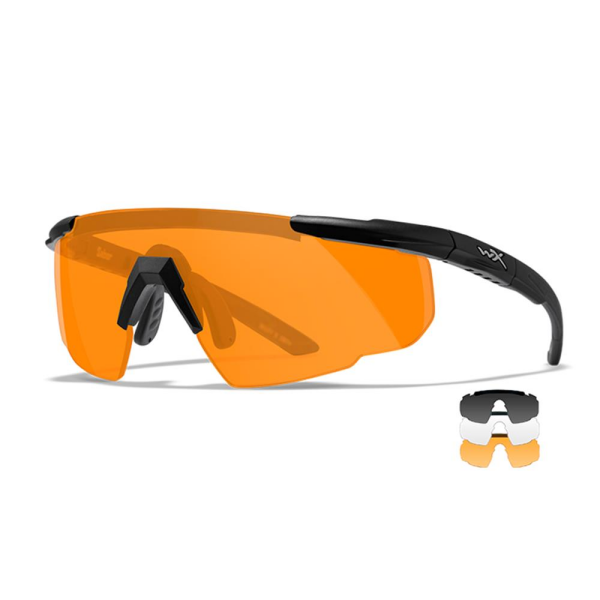WileyX SABER ADVANCED Schutzbrillen Set. Gestell: Matt Schwarz Gläser: Grau/Klar/Helles Orange