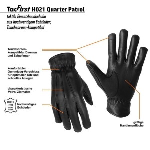 TacFirst® QUARTER PATROL H021 Leather Gloves Black-XL