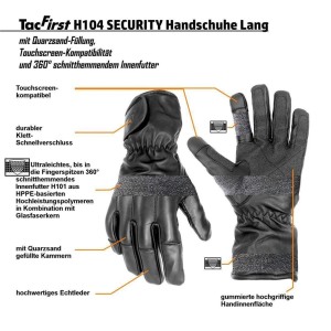 TacFirst® Quarzhandschuhe H104 SECURITY Langversion, 360° schnitthemmend